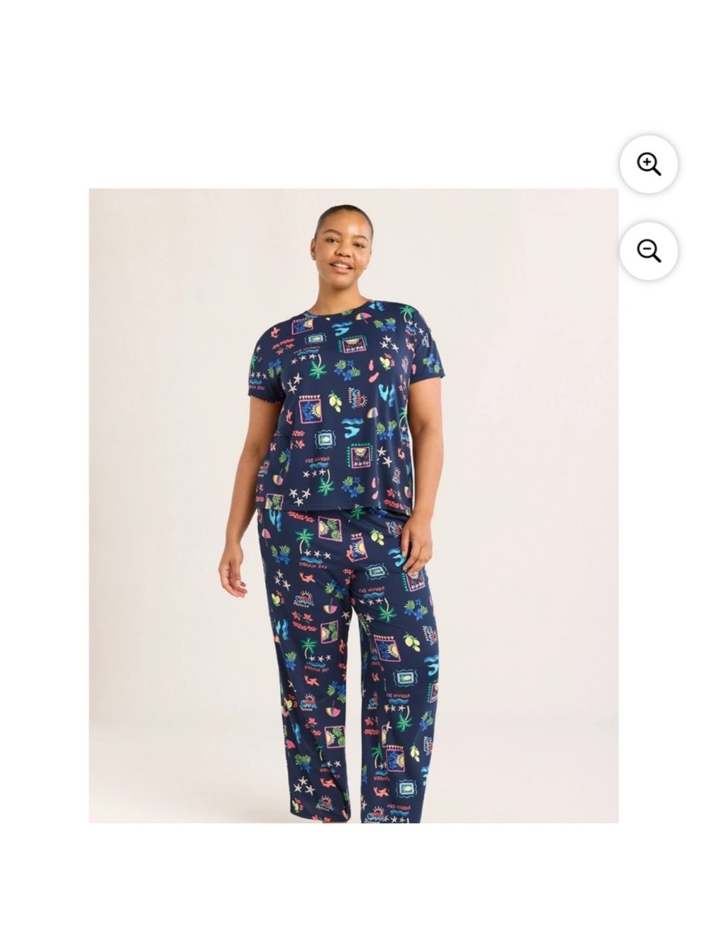 Navy Tropical-Print Short-Sleeve Pajama Set